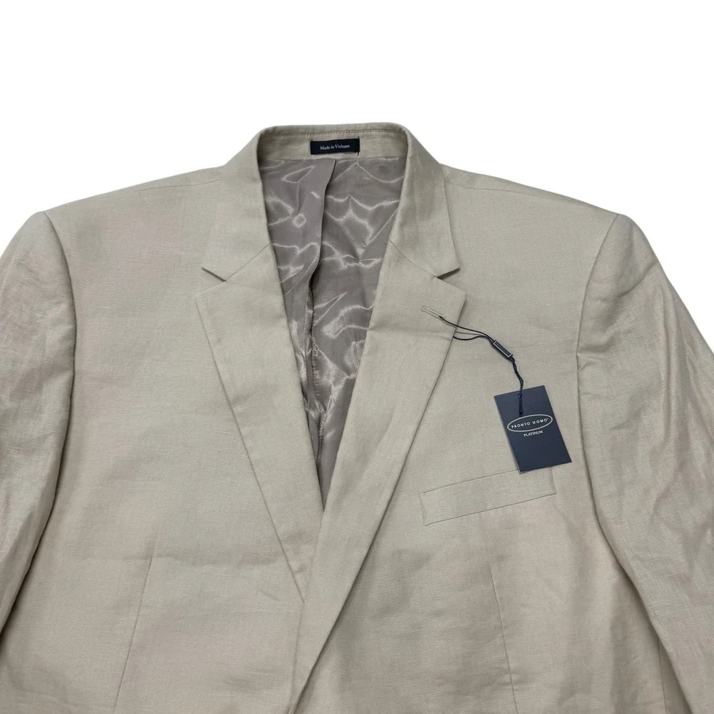 Pronto Uomo Platinum Mens Tan 100% Linen Blazer Sport Coat 52 Extra Long NWT